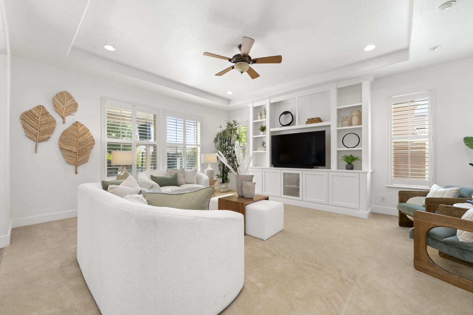 The bonus room upstairs, with built in cabinetry